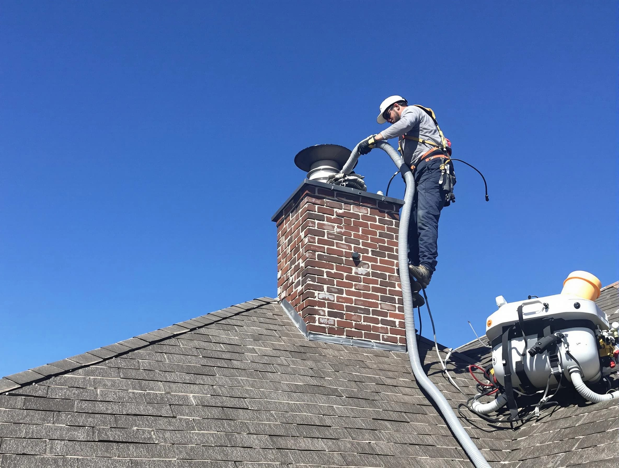 Dedicated Brandermill Chimney Sweep team member cleaning a chimney in Brandermill, VA