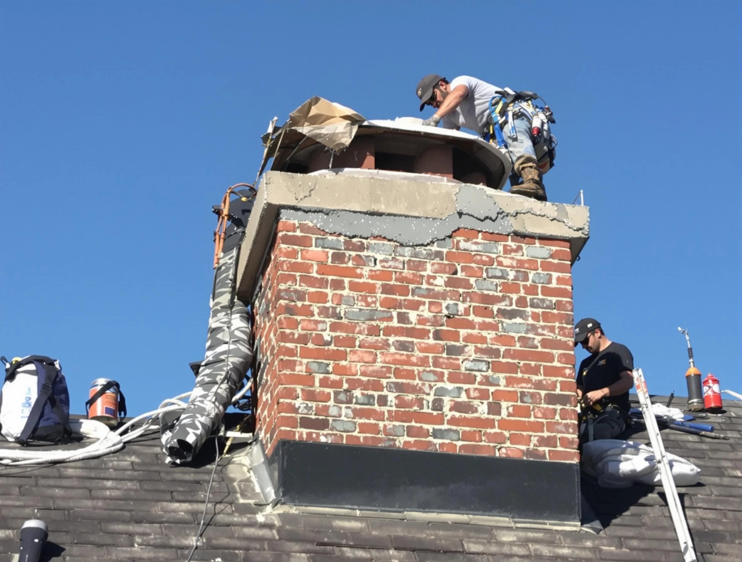 Brandermill Chimney Sweep installing a custom chimney crown in Brandermill, VA