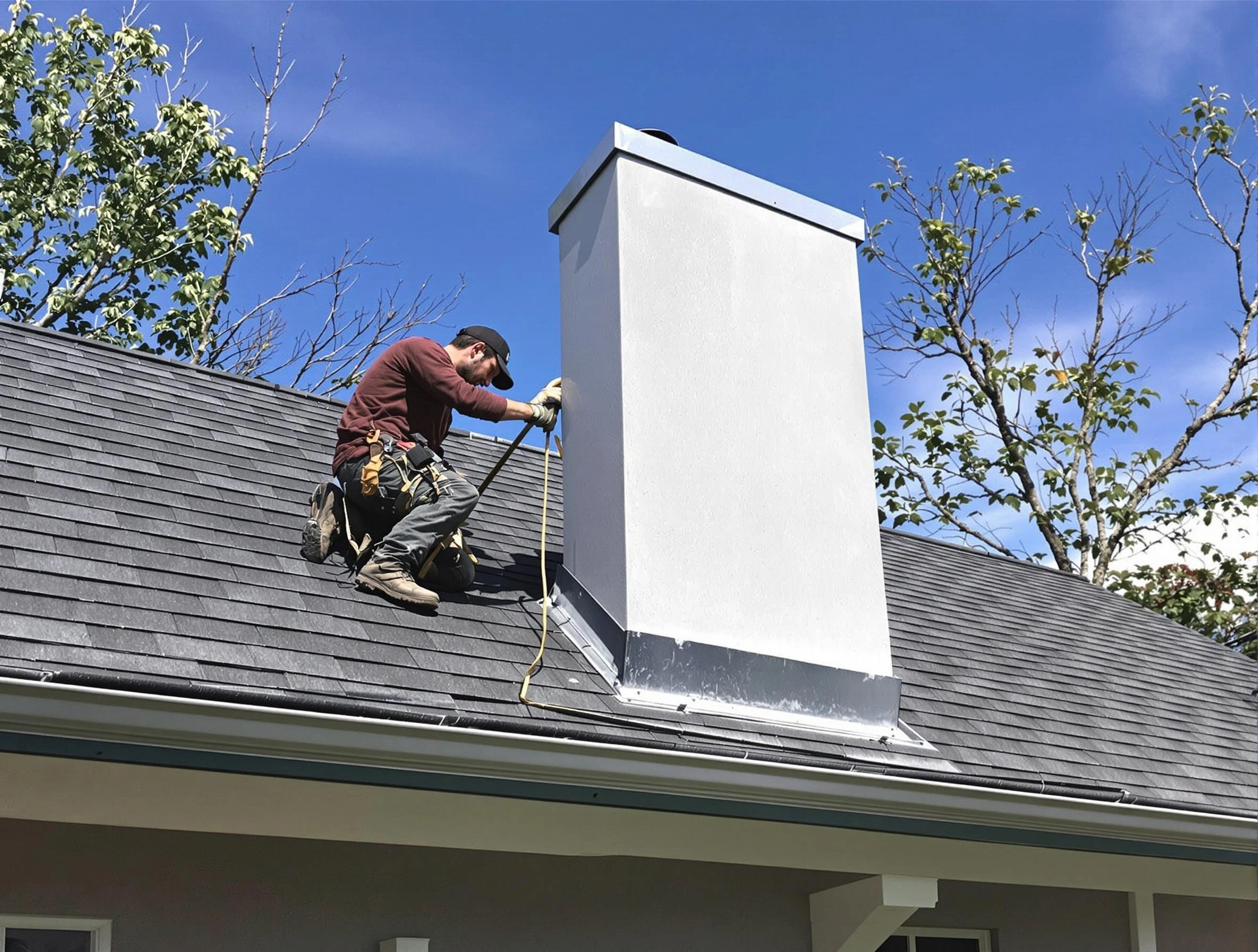 Brandermill Chimney Sweep team member finishing chimney construction in Brandermill, VA