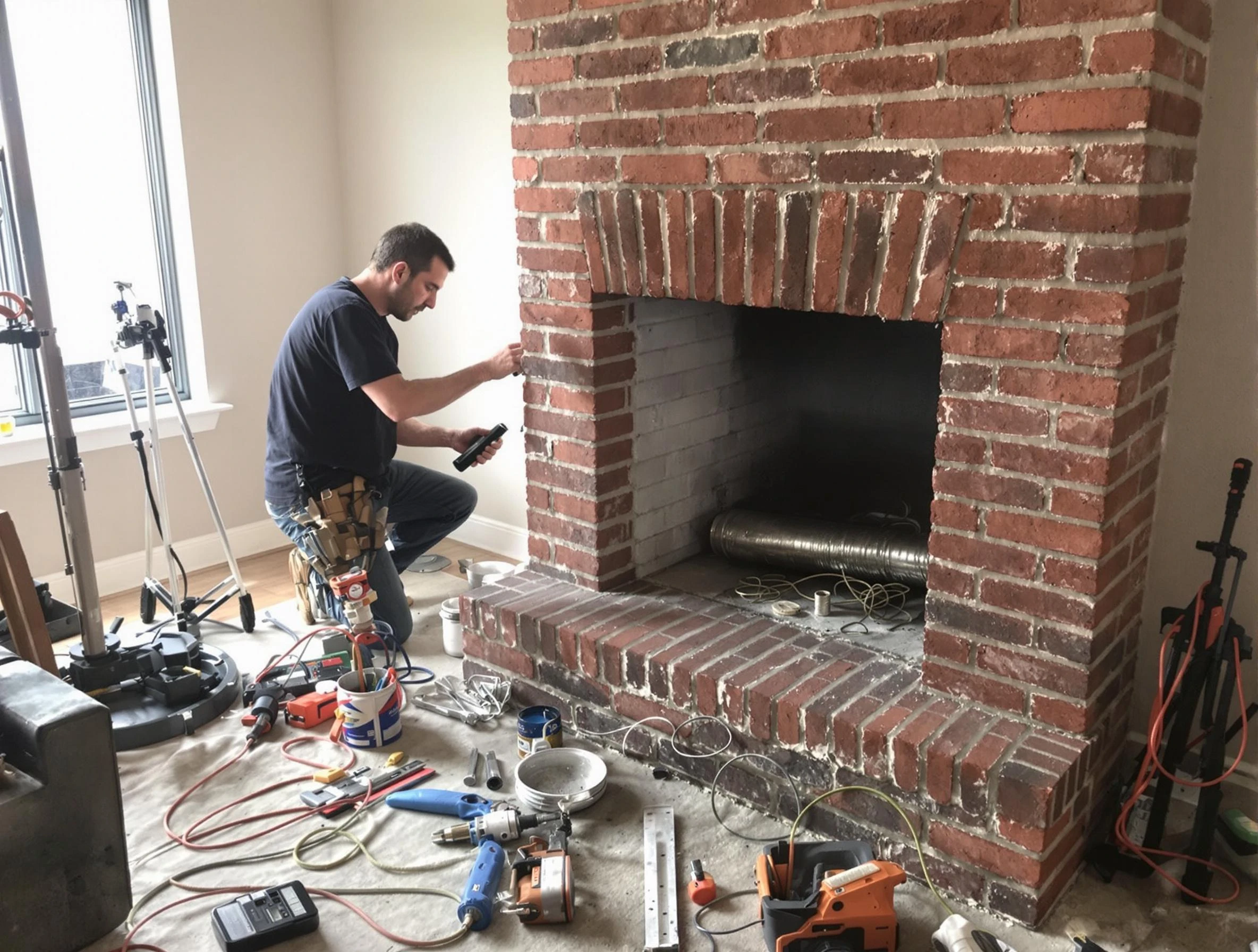 Brandermill Chimney Sweep specialist finalizing chimney liner service in Brandermill, VA